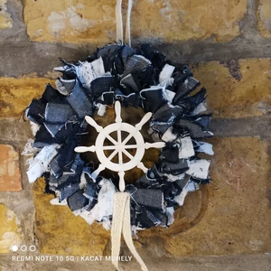 Újrahasznosított, nyári, farmer ajtódísz