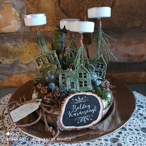 Karácsonyi, aranyszínű  antik tányér asztaldísz