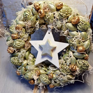 Természetes, barack magos, zöld ajtódísz