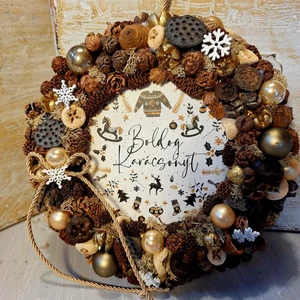 Arany és barna színű karácsonyi ajtódísz