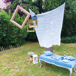 Esküvői fotózáshoz, kék fotóháttér kialakítás  - bérelhető